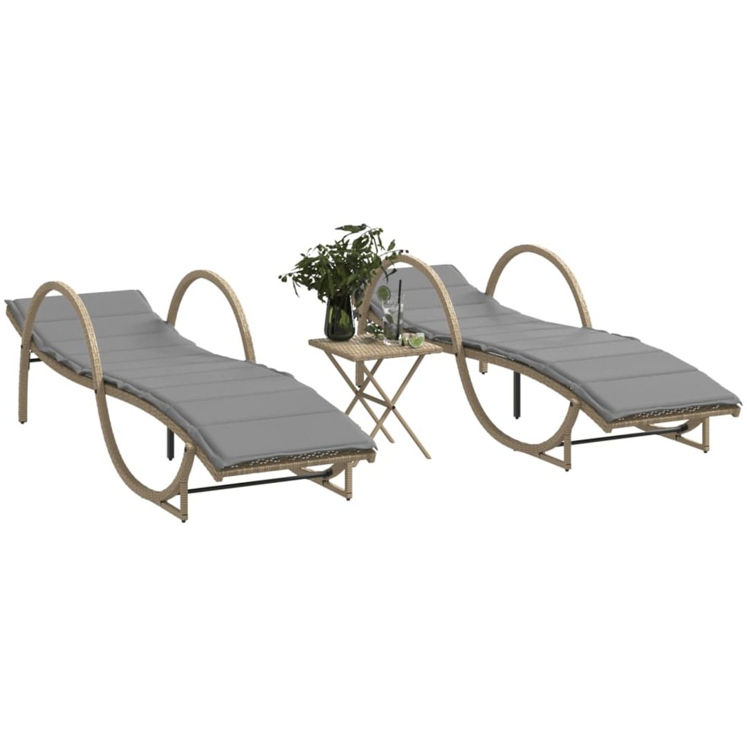 Solsängar 2 st med bord beige konstrotting vidaXL
