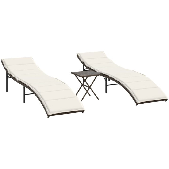 Solsängar 2 st med bord brun konstrotting vidaXL – bild 2