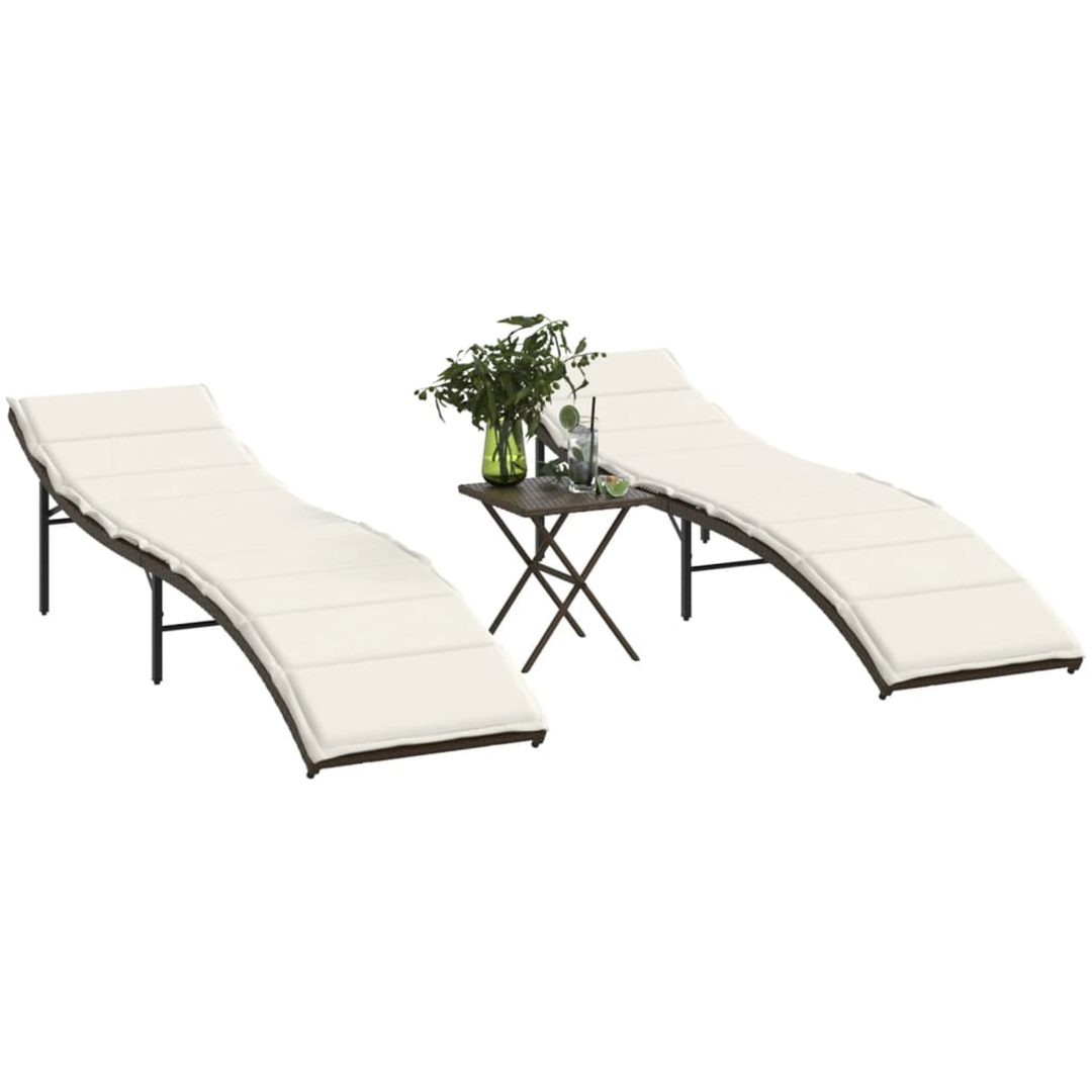 Solsängar 2 st med bord brun konstrotting vidaXL