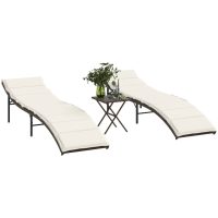 Solsängar 2 st med bord brun konstrotting vidaXL