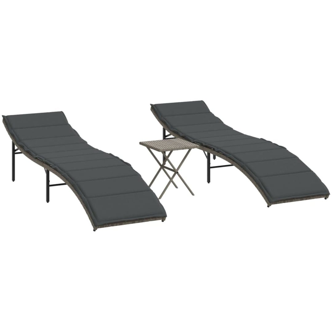 Solsängar 2 st med bord grå konstrotting vidaXL – bild 2