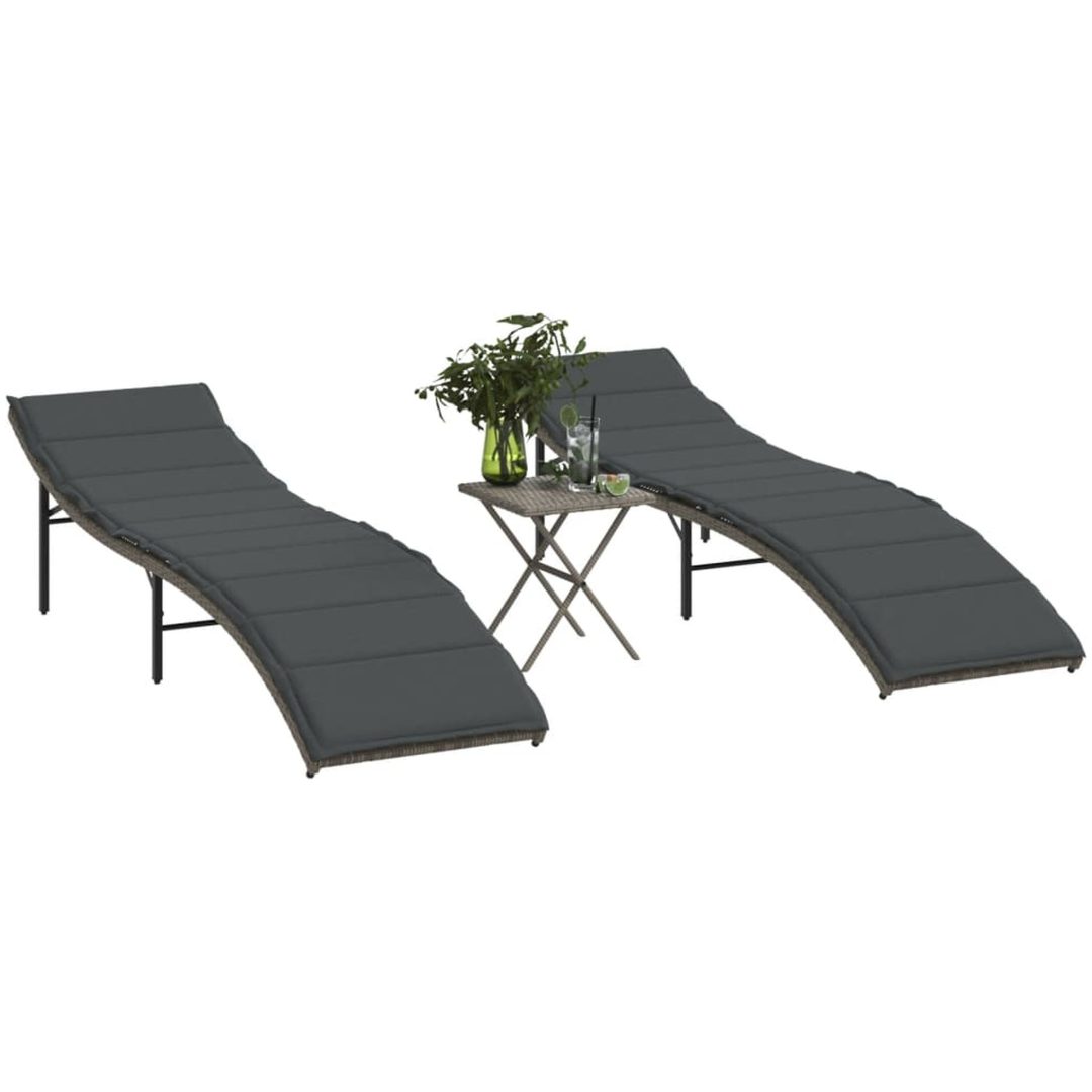 Solsängar 2 st med bord grå konstrotting vidaXL
