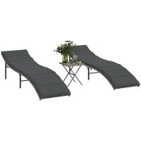 Solsängar 2 st med bord grå konstrotting vidaXL