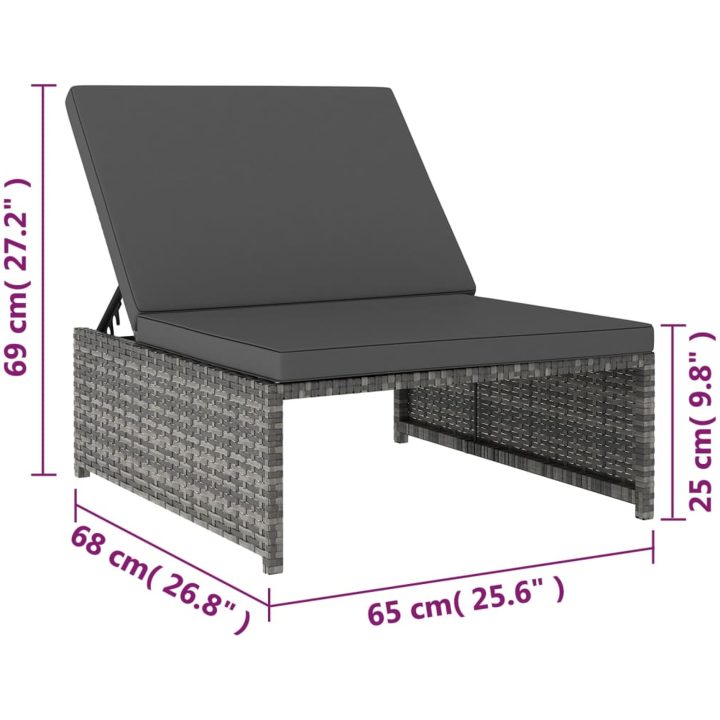 Solsängar 2 st med bord konstrotting grå vidaXL – bild 12