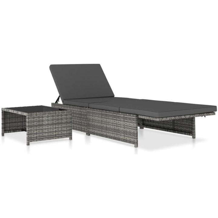 Solsängar 2 st med bord konstrotting grå vidaXL – bild 4