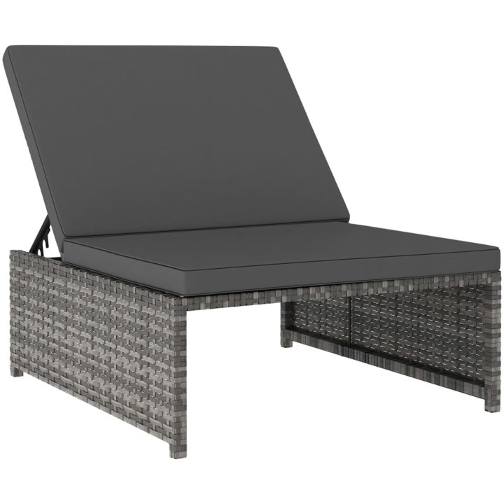 Solsängar 2 st med bord konstrotting grå vidaXL – bild 5