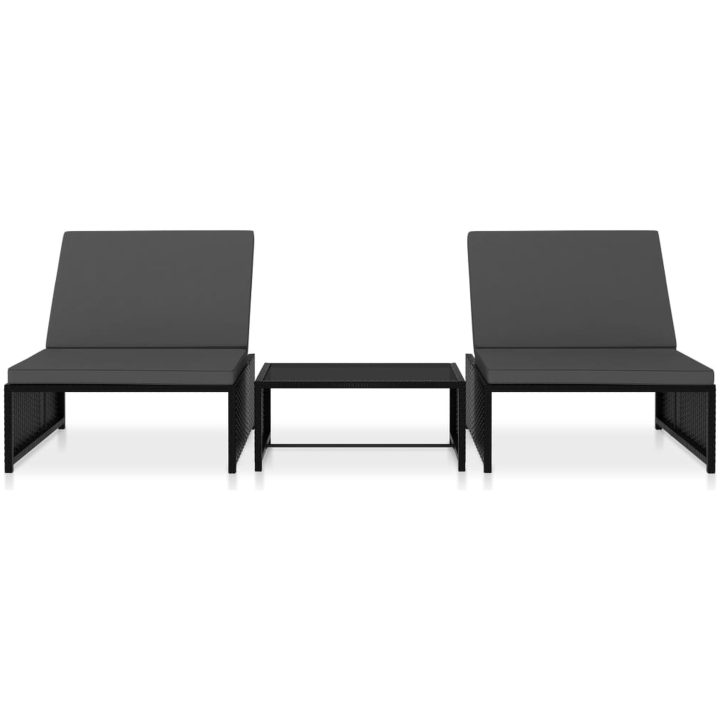 Solsängar 2 st med bord konstrotting svart vidaXL – bild 2