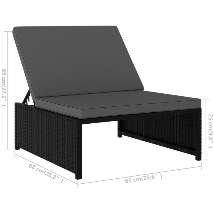 Solsängar 2 st med bord konstrotting svart vidaXL – bild 12