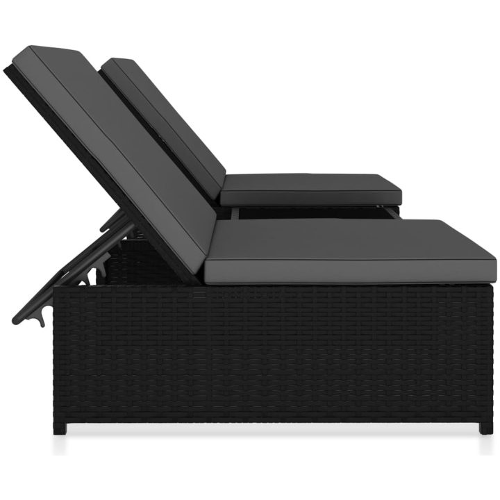 Solsängar 2 st med bord konstrotting svart vidaXL – bild 3