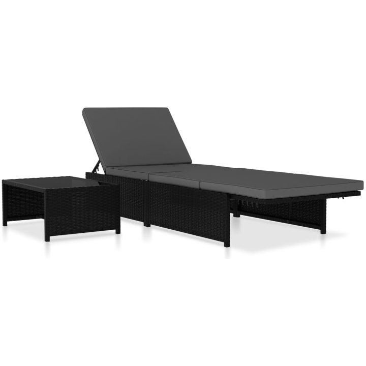 Solsängar 2 st med bord konstrotting svart vidaXL – bild 4