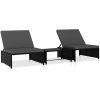 Solsängar 2 st med bord konstrotting svart vidaXL – miniatyr 1