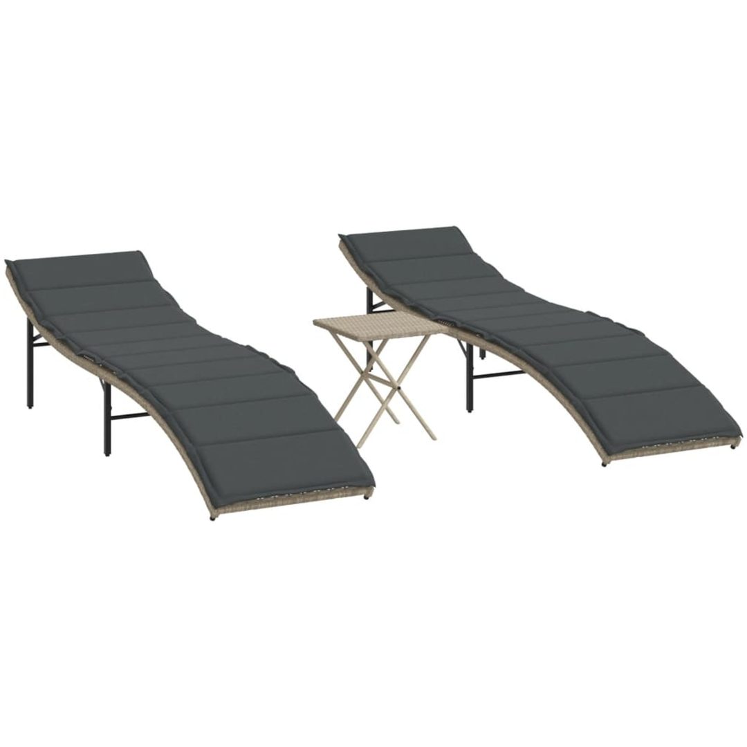 Solsängar 2 st med bord ljusgrå konstrotting vidaXL – bild 2