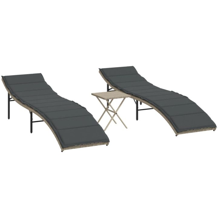 Solsängar 2 st med bord ljusgrå konstrotting vidaXL – bild 2