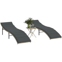 Solsängar 2 st med bord ljusgrå konstrotting vidaXL
