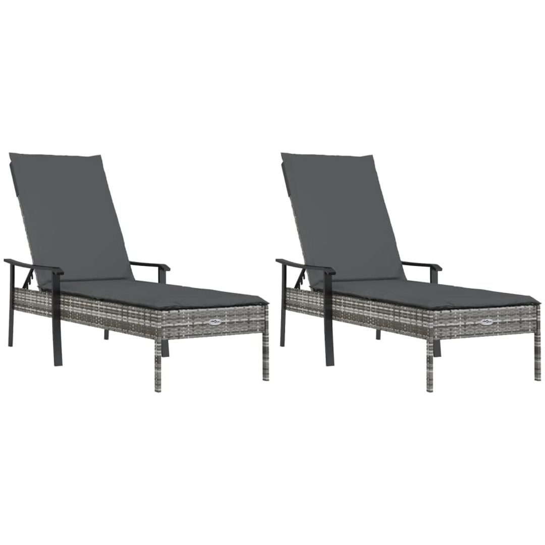 Solsängar 2 st med bord och dynor konstrotting grå vidaXL – bild 4