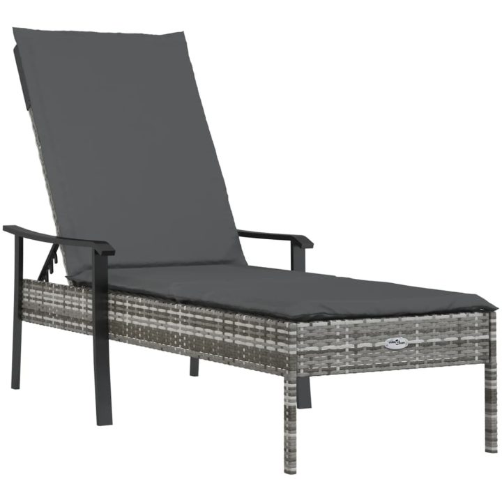Solsängar 2 st med bord och dynor konstrotting grå vidaXL – bild 5