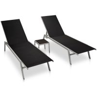 Solsängar 2 st med bord stål och textilene svart vidaXL