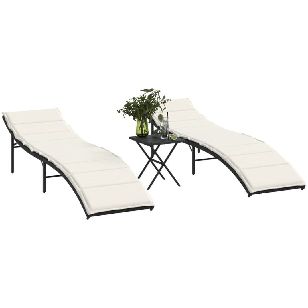 Solsängar 2 st med bord svart konstrotting vidaXL