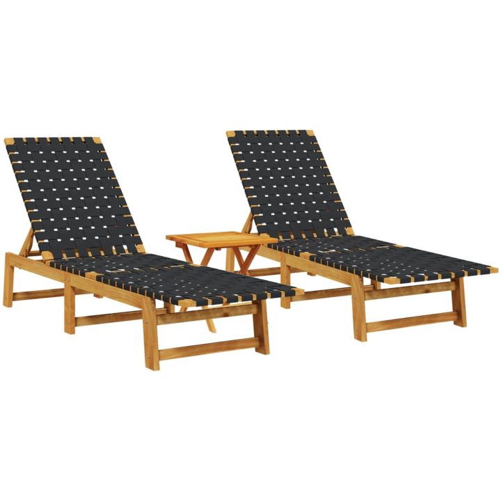 Solsängar 2 st med bord svart massivt akaciaträ vidaXL – bild 2