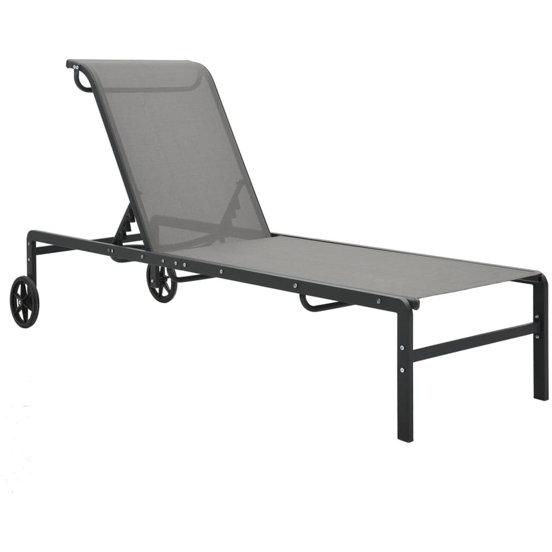 Solsängar 2 st med bord textilene och stål vidaXL – bild 3