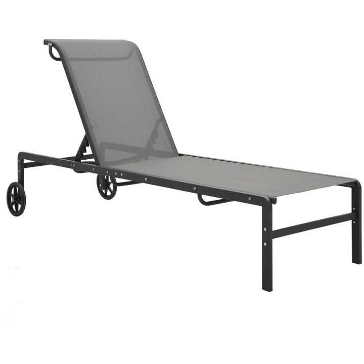Solsängar 2 st med bord textilene och stål vidaXL – bild 3