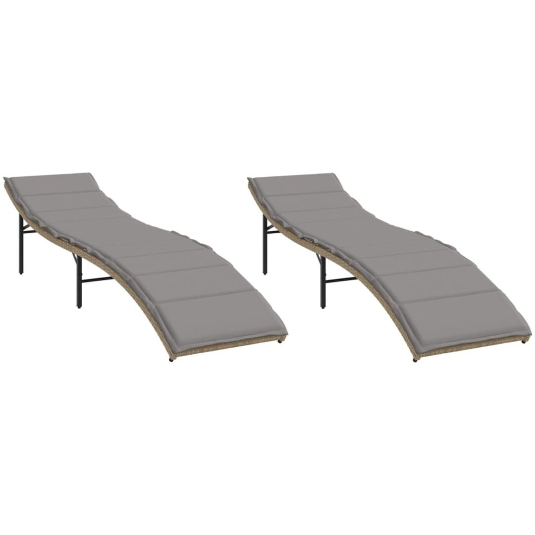Solsängar 2 st med dynor beige konstrotting vidaXL – bild 2