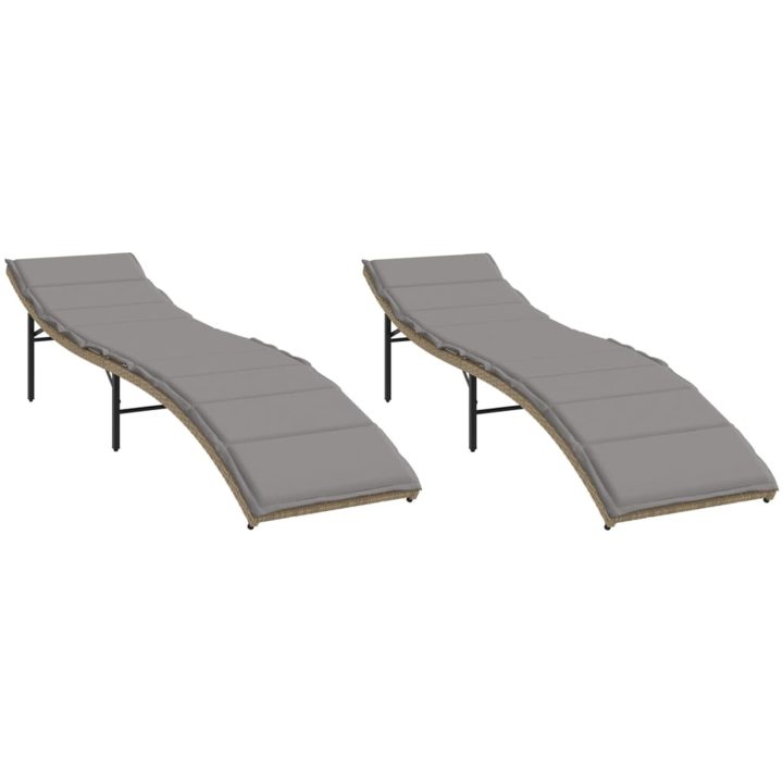 Solsängar 2 st med dynor beige konstrotting vidaXL – bild 2