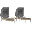 Solsängar 2 st med tak och bord beige konstrotting vidaXL – miniatyr 2