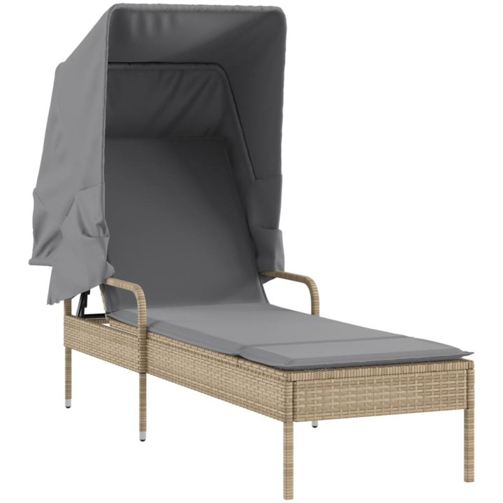 Solsängar 2 st med tak och bord beige konstrotting vidaXL – bild 3
