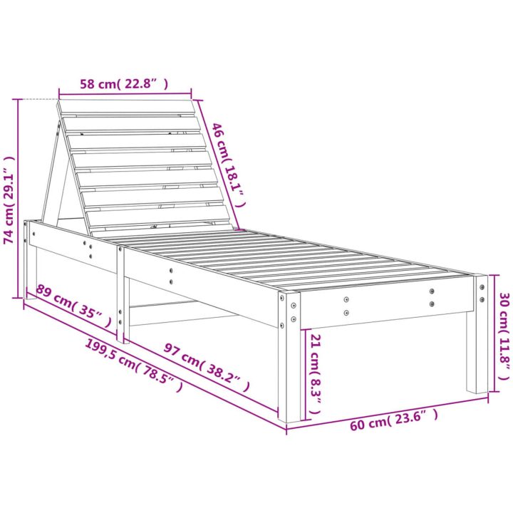 Solsängar 2 st svart 199,5x60x74 cm massiv furu vidaXL – bild 11