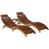 Solsängar med bord 3 delar massivt akaciaträ vidaXL