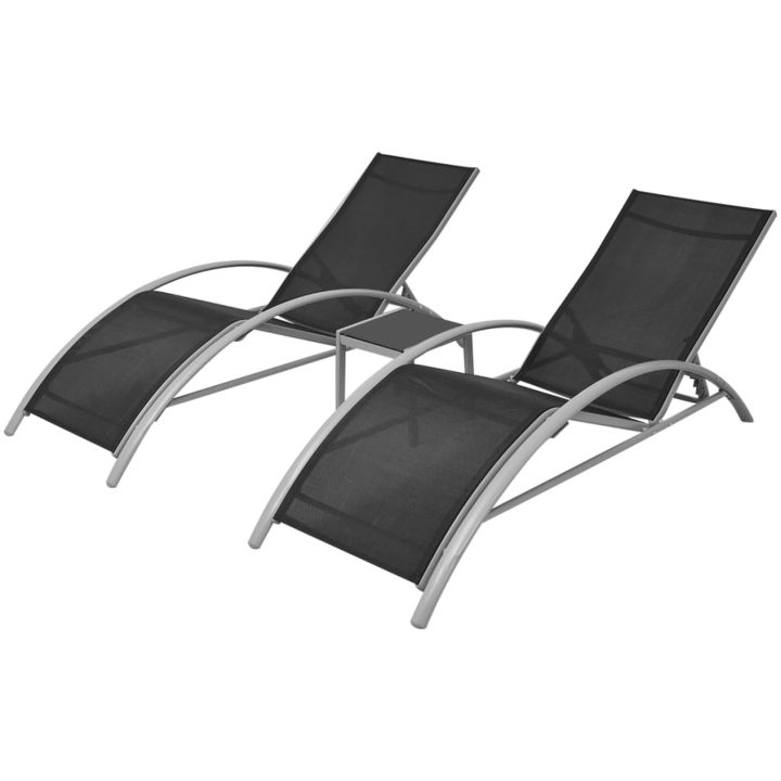 Solsängar med bord aluminium svart vidaXL – bild 2