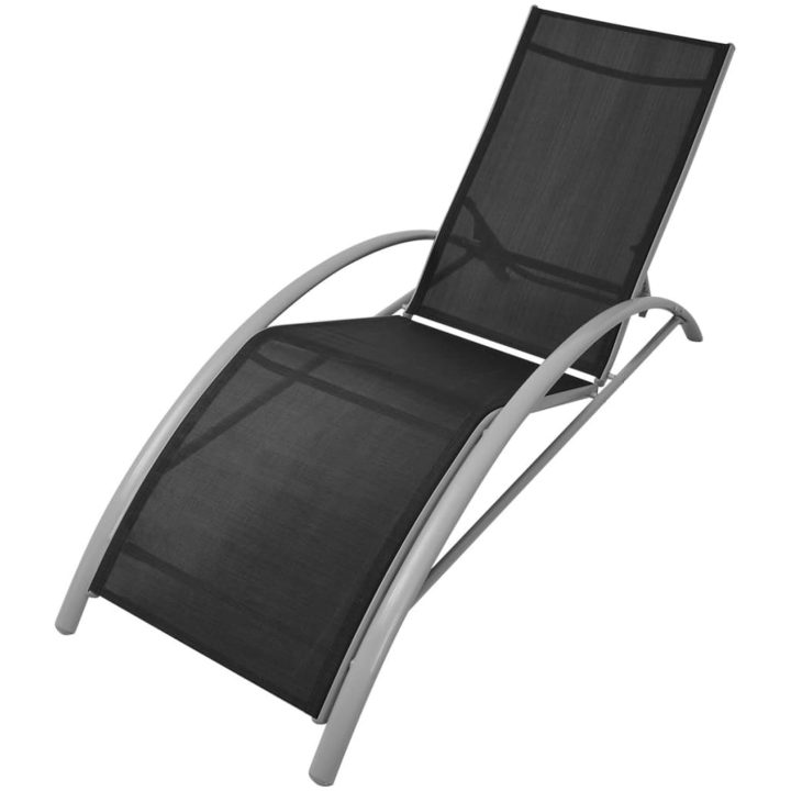 Solsängar med bord aluminium svart vidaXL – bild 4