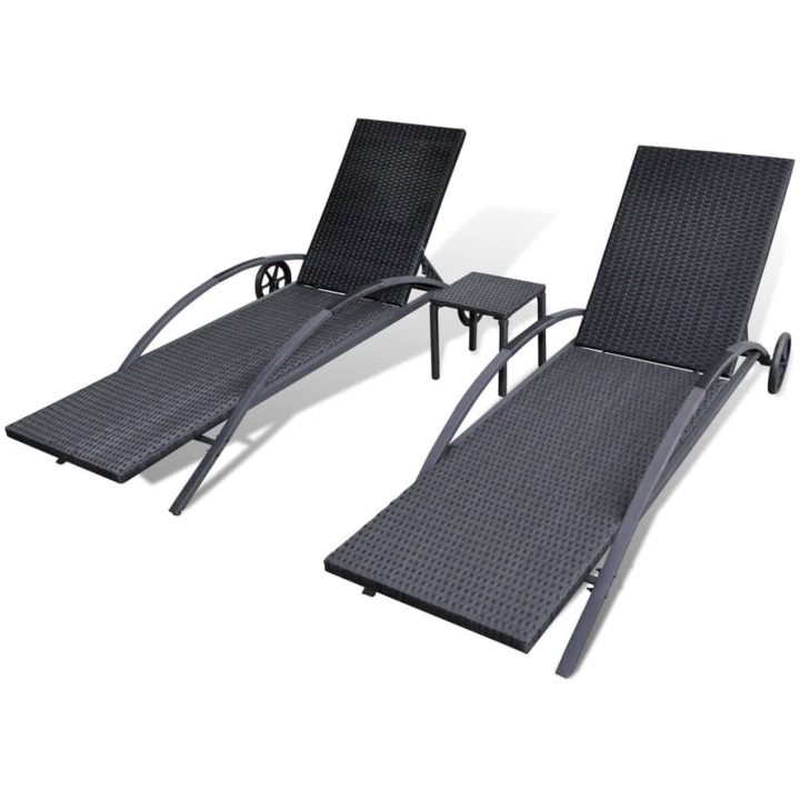 Solsängar med bord konstrotting svart vidaXL – bild 5