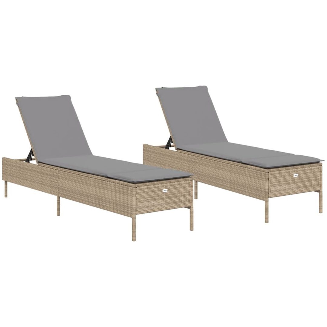 Solsängar med dynor 2 st beige konstrotting vidaXL – bild 2