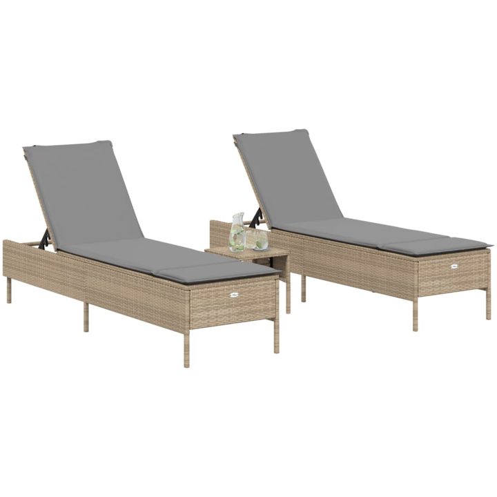 Solsängar med dynor 2 st beige konstrotting vidaXL – bild 3