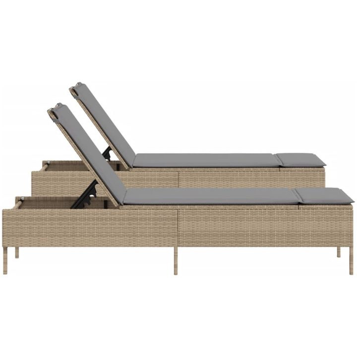 Solsängar med dynor 2 st beige konstrotting vidaXL – bild 6