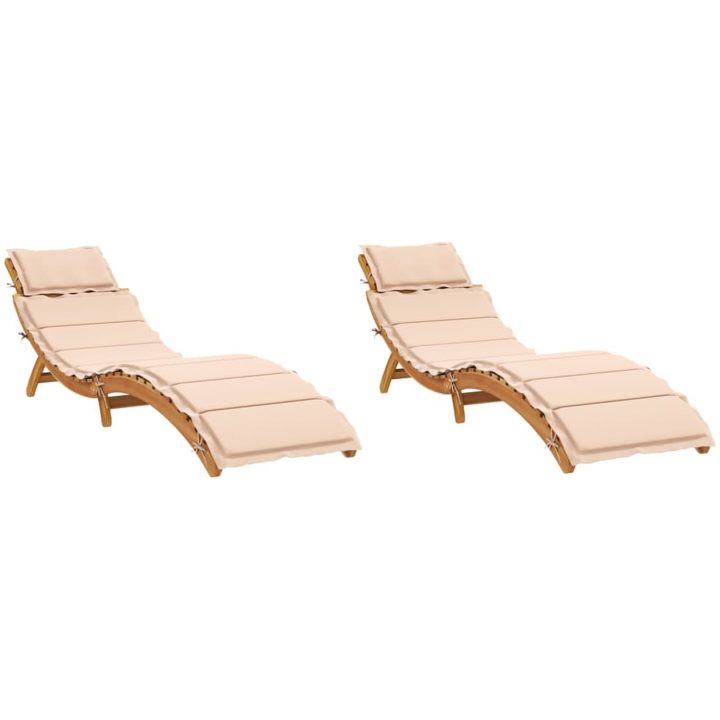 Solsängar med dynor 2 st beige massivt akaciaträ vidaXL – bild 2