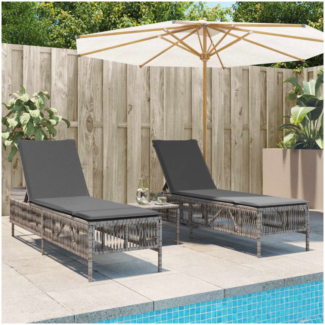 Solsängar med dynor 2 st grå konstrotting vidaXL