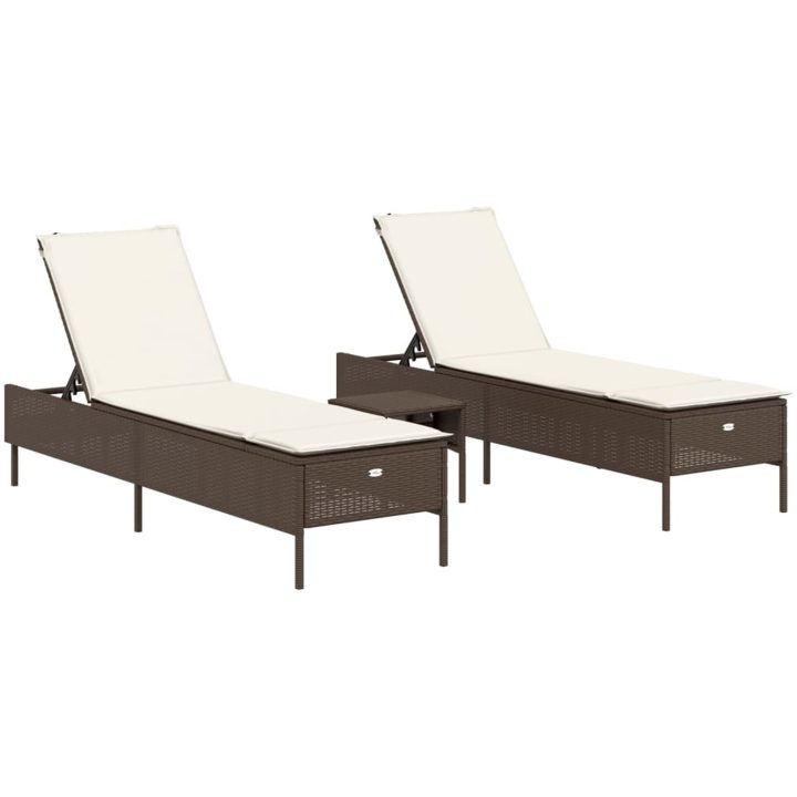 Solsängar med dynor set 3 delar brun konstrotting vidaXL – bild 2