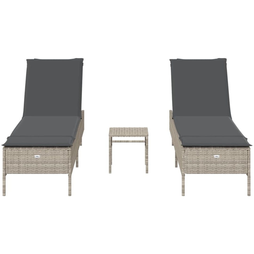 Solsängar med dynor set 3 delar ljusgrå konstrotting vidaXL – bild 4