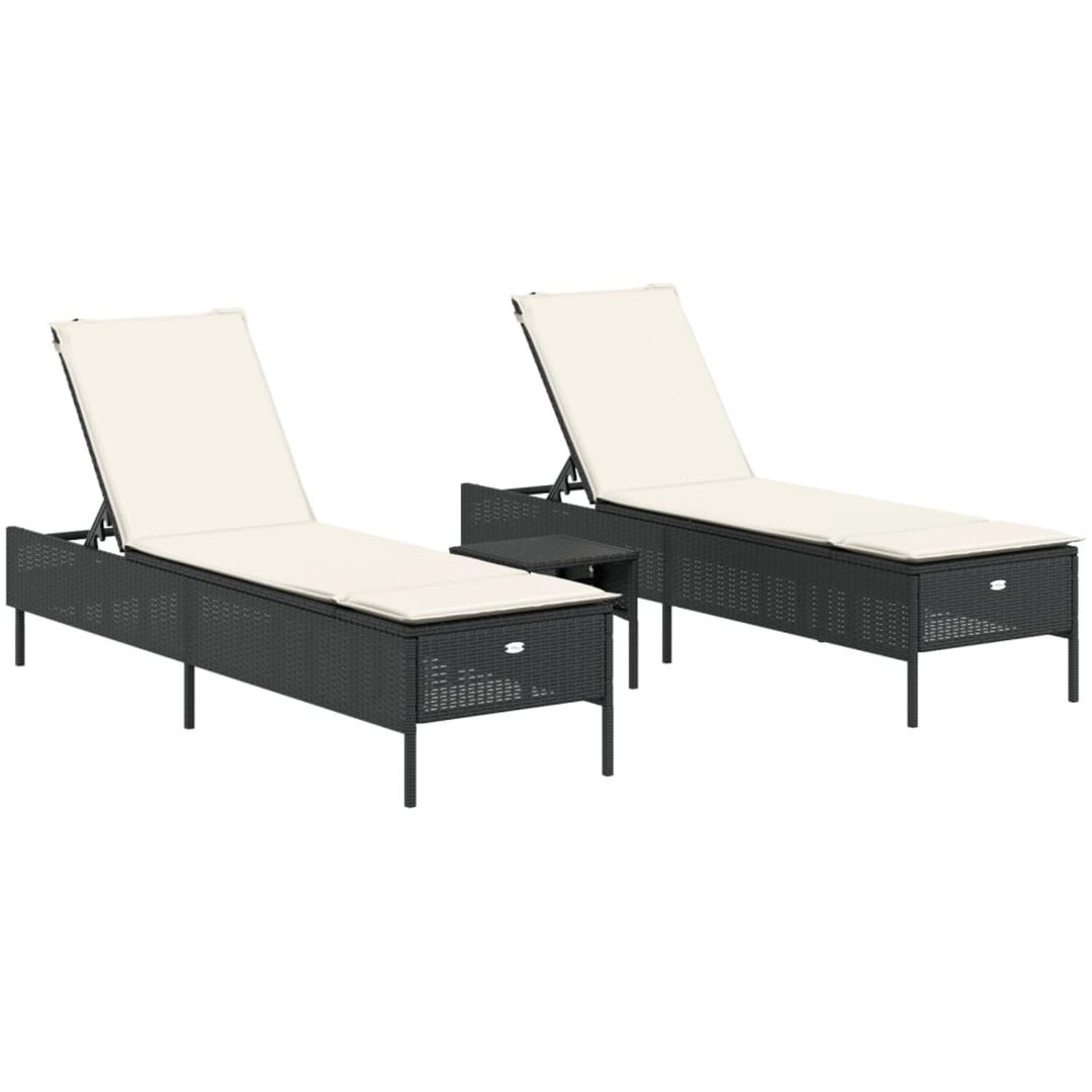 Solsängar med dynor set 3 delar svart konstrotting vidaXL – bild 2
