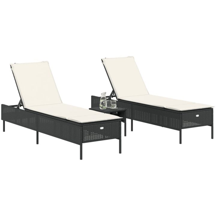Solsängar med dynor set 3 delar svart konstrotting vidaXL – bild 3