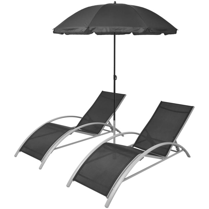 Solsängar med parasoll aluminium svart vidaXL – bild 2