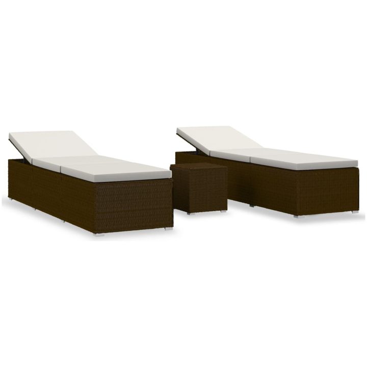 Solsängar och sidobord 3 delar konstrotting brun vidaXL – bild 2