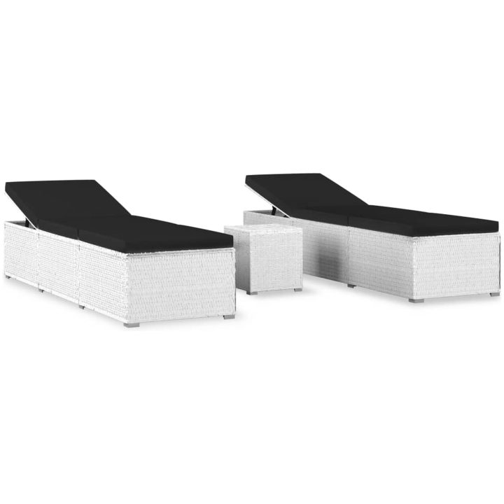 Solsängar och sidobord 3 delar konstrotting vit vidaXL – bild 2
