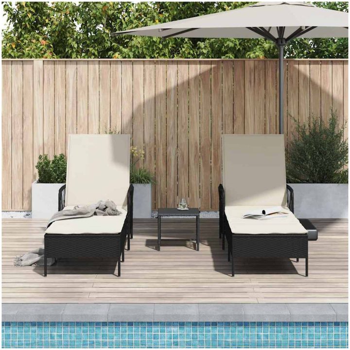 Solsängset Set om 3 Svart och gräddvit PE rattan, metall Fällbar vidaXL 35 x 35 x 32cm – bild 4