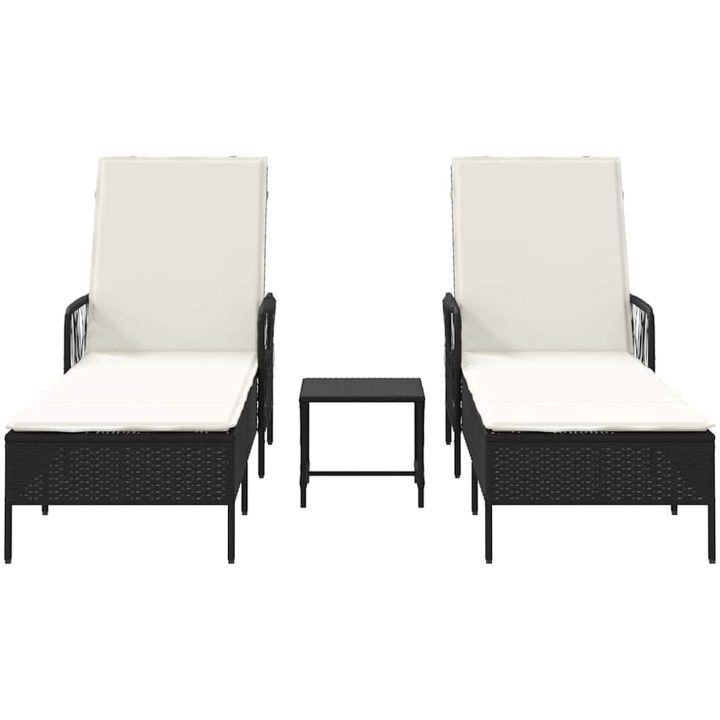 Solsängset Set om 3 Svart och gräddvit PE rattan, metall Fällbar vidaXL 35 x 35 x 32cm – bild 7