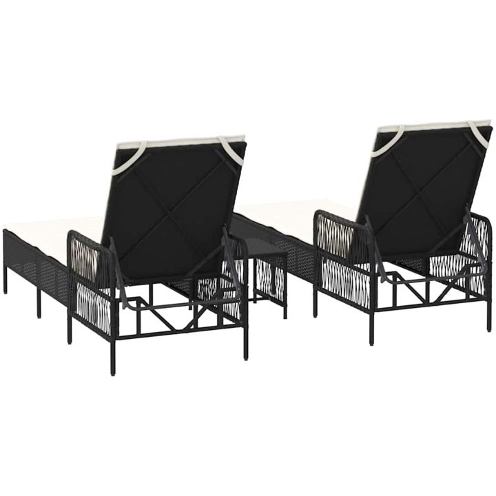 Solsängset Set om 3 Svart och gräddvit PE rattan, metall Fällbar vidaXL 35 x 35 x 32cm – bild 8