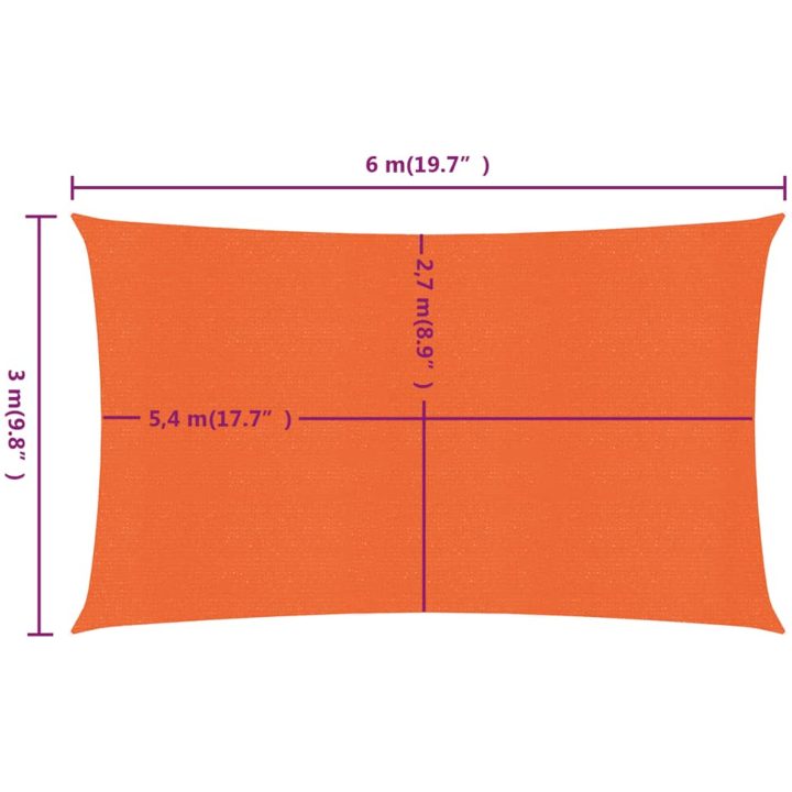 Solsegel 160 g/m² rektangulär orange HDPE vidaXL 3 x 6 m – bild 7